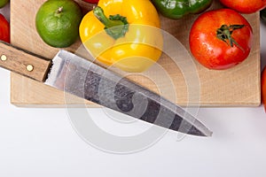 Fresh fruits and vegetables isolated on white background,Red green yellow vegetables,Fresh fruits and vegetables piled together on