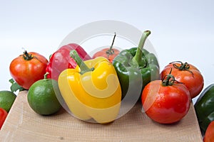 Fresh fruits and vegetables isolated on white background,Red green yellow vegetables,Fresh fruits and vegetables piled together on