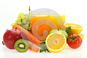 Fresh fruits, vegetables and juice photo