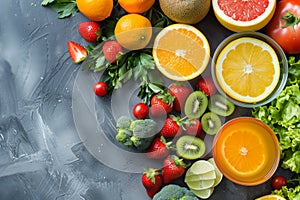 Fresh Fruits and Vegetables with Juices AI Generated