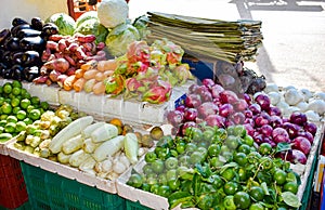 Fresh fruits and vegetables at a market in Mexico