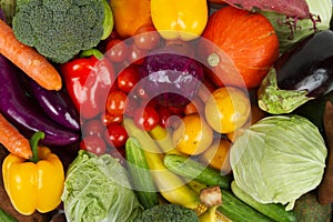 Fresh Fruits and Vegetables mixed together photo