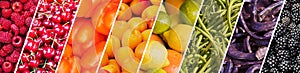 Fresh fruits and vegetables rainbow panoramic collage healthy eating concept