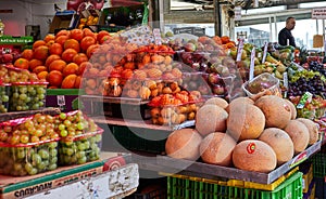 Fresh fruits and vegetables are sold at the Carmel open market in Tel Aviv, Israel. East market