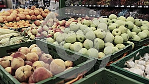 Fresh Fruits and Vegetables on Supermarket Shelves