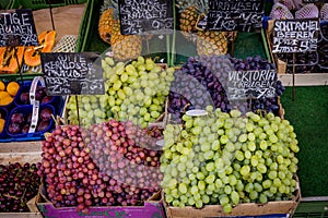 Fresh fruits at Viennas best-known market called Naschmarkt - VIENNA, AUSTRIA, EUROPE - AUGUST 1, 2021 photo