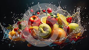 fresh fruits with water splash. - Generative ai