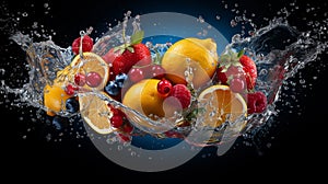 fresh fruits with water splash. - Generative ai