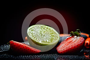 Fresh fruits with waterdrops on them