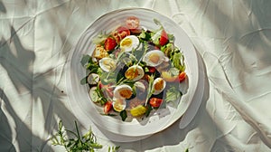 Fresh Garden Salad with Boiled Eggs and Tomatoes