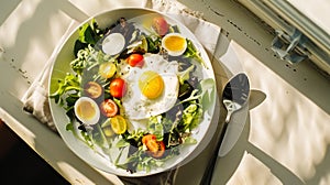Fresh Garden Salad with Boiled Eggs and Tomatoes