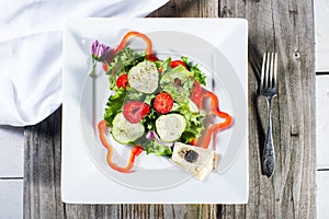 Fresh garden salad on white plate