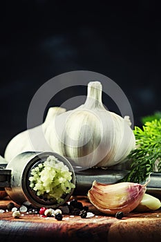 Fresh garlic, squeezed through the press, spices, herbs and salt