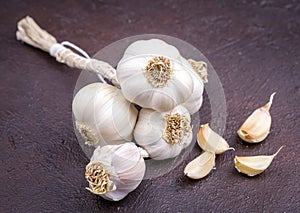 Fresh garlic on vintage table