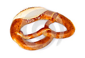 Fresh German pretzel (Bretzel or Bretze) on white