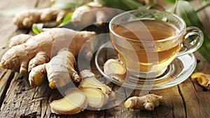 Fresh ginger and ginger tea. ai generate