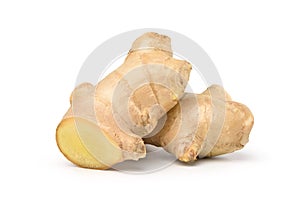 Fresh ginger rhizome isolated on white