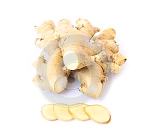 Fresh ginger root on white background for herb and medical product concept