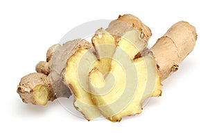 Fresh ginger root on white background