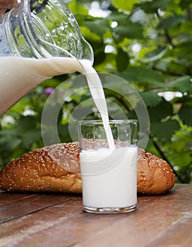 Fresh glass milk and bread