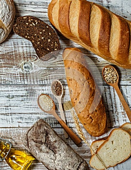 Fresh gluten free bread on a wooden surface in provence style