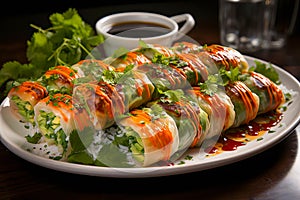 Fresh Goi Cuon Rolls with Herbs and Dipping Sauce