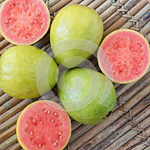 Fresh goiaba on wooden table