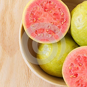 Fresh goiaba on wooden table
