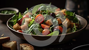 Fresh gourmet Caesar salad, healthy vegetarian meal generated by AI