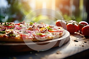 Fresh Gourmet Pizza with Vegetables and Mushrooms, AI Generated