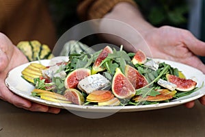 Fresh gourmet salad with figs