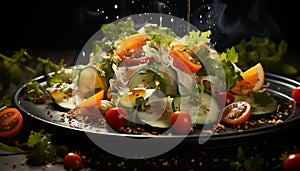 Fresh gourmet salad with grilled meat and organic vegetables generated by AI