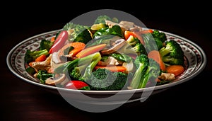 Fresh gourmet vegetarian salad with steamed asparagus and stir fried vegetables generated by AI