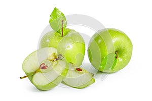 Fresh granny smith apples on white background