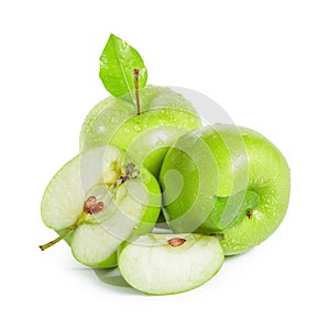 Fresh granny smith apples on white background