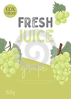 Fresh grape juice packaging design. Wine grapes, table grapes vector hand drawn card concept.