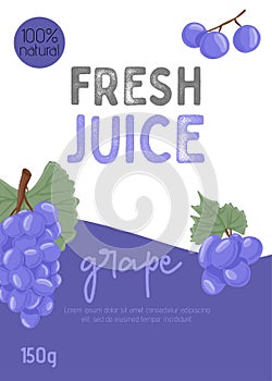 Fresh grape juice packaging design. Wine grapes, table grapes vector hand drawn card concept.