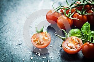 Fresh grape tomatoes with basil