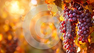 Fresh grape vineyard in autumn, healthy organic winemaking outdoors