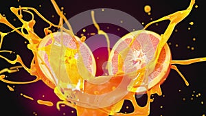 Fresh Grapefruit fruit squirting with juice in slow motion 4K