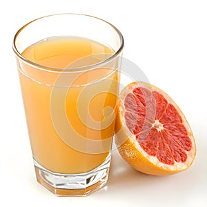 Fresh grapefruit juice isolated on white background photo