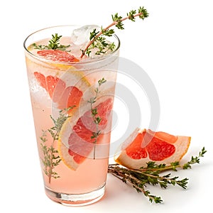 Fresh grapefruit thyme lemonade isolated on white background photo