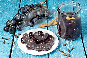 Fresh grapes and marinated grapes with spices