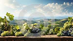 Fresh grapes on vineyard, nature organic fruit for winemaking generated by AI