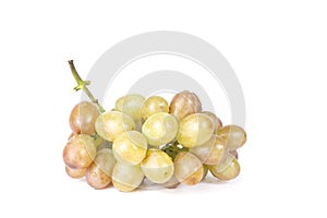 Fresh grapes and water droplets on a white background