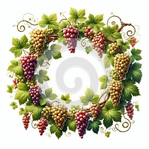 Fresh grapevine border frame, isolated on white background