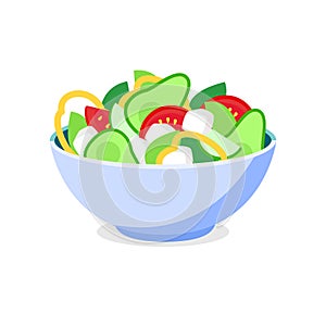 Fresh Greek Salad Bowl Plate. Healthy food. Salad fresh ingredients in bowl.