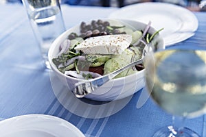 Fresh greek salat on the plate