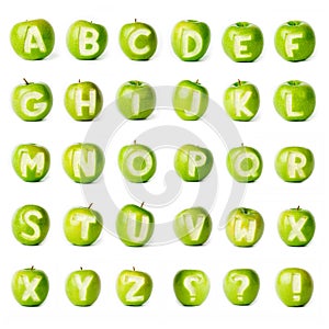 Fresh green apple alphabet.