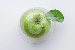 Dewy green apple on white background. Neural network AI generated